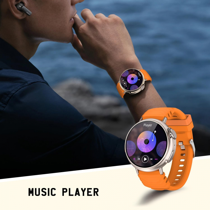 SmartWatch GT88, Ecran 1.52 inch, cu Apelare Bluetooth, Microfon, Difuzor, Puls, Monitorizare somn, Calorii si Moduri sport silicon, Portocaliu [2]