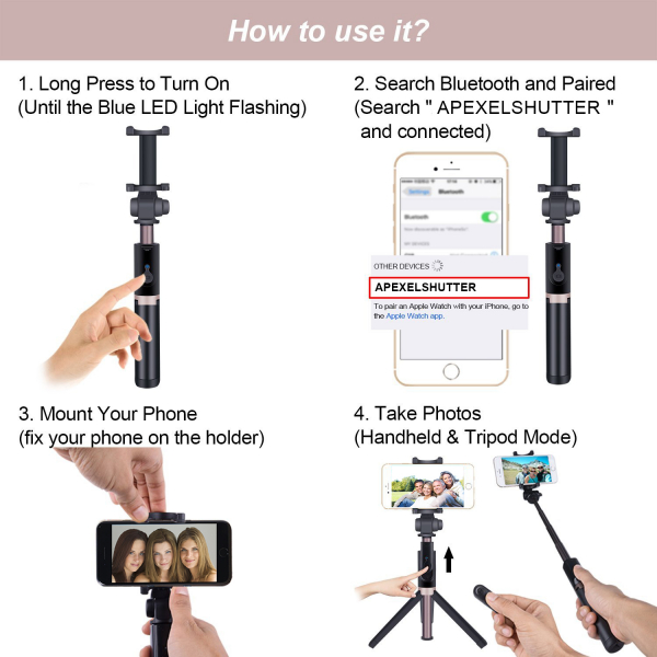 Selfie stick premium cu brat extensibil, telecomanda si trepied, negru, D3 [3]