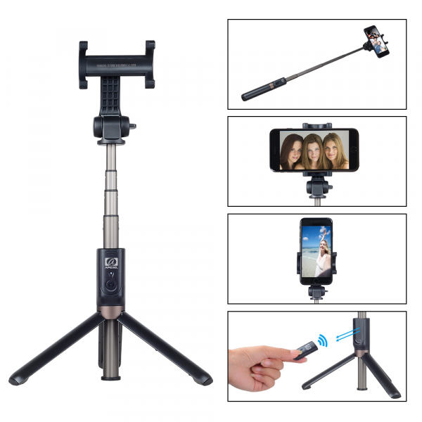 Selfie stick premium cu brat extensibil, telecomanda si trepied, negru, D3 [2]