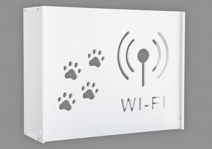 Suport Router Wireless Cat 60 x 40 x 10 cm, alb, pentru mascare fire si echipament Wi-Fi, cu posibilitate montare pe perete Optimus AT Home [1]