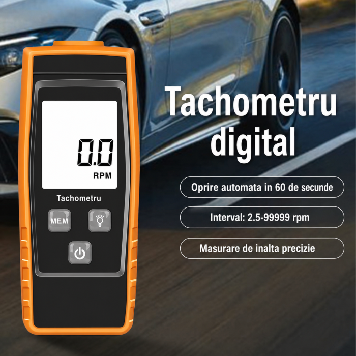 Tachometru Digital Laser Optimus AT 853, Masurare RPM fara Contact, 2.5–99999 RPM, Afisaj LCD, Precizie Ridicata, Auto Oprire, Profesional [3]