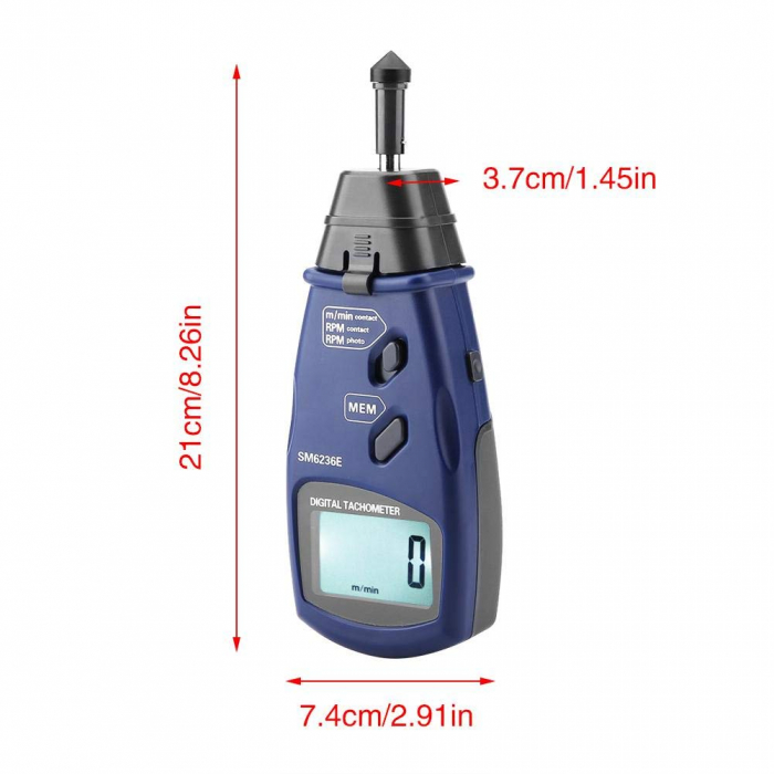 Tahometru digital 2 in 1 cu/fara contact Optimus AT 6236, masurare viteza rotatie pe minut RPM, albastru [6]