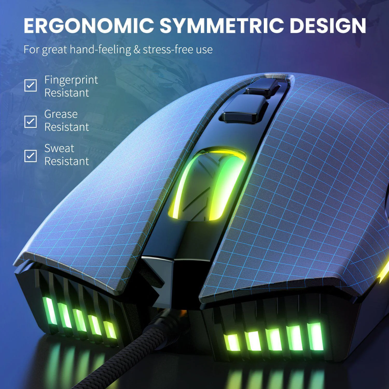 Mouse Gaming Onikuma 905, pe fir, 800-6400 dpi, LED RGB, negru [5]
