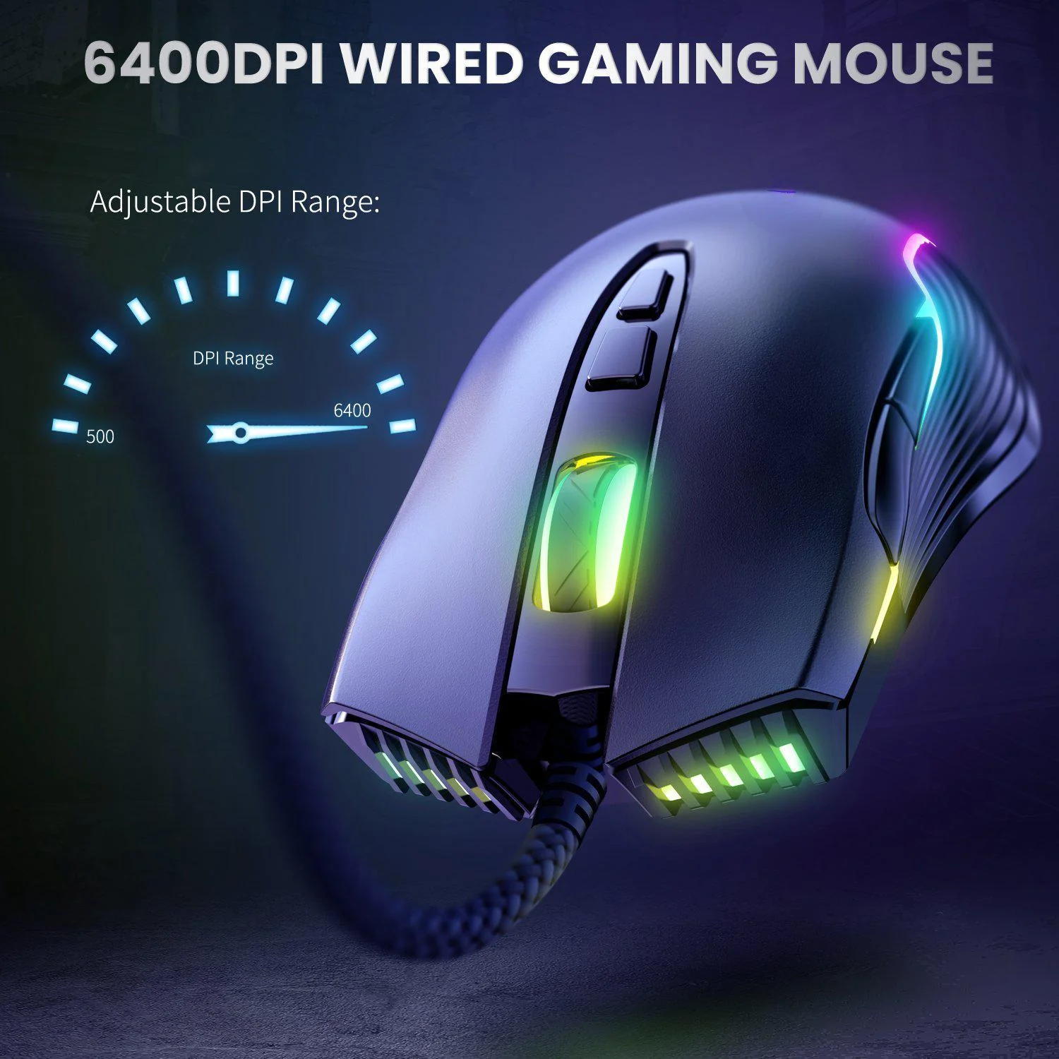 Mouse Gaming Onikuma 905, pe fir, 800-6400 dpi, LED RGB, negru [3]