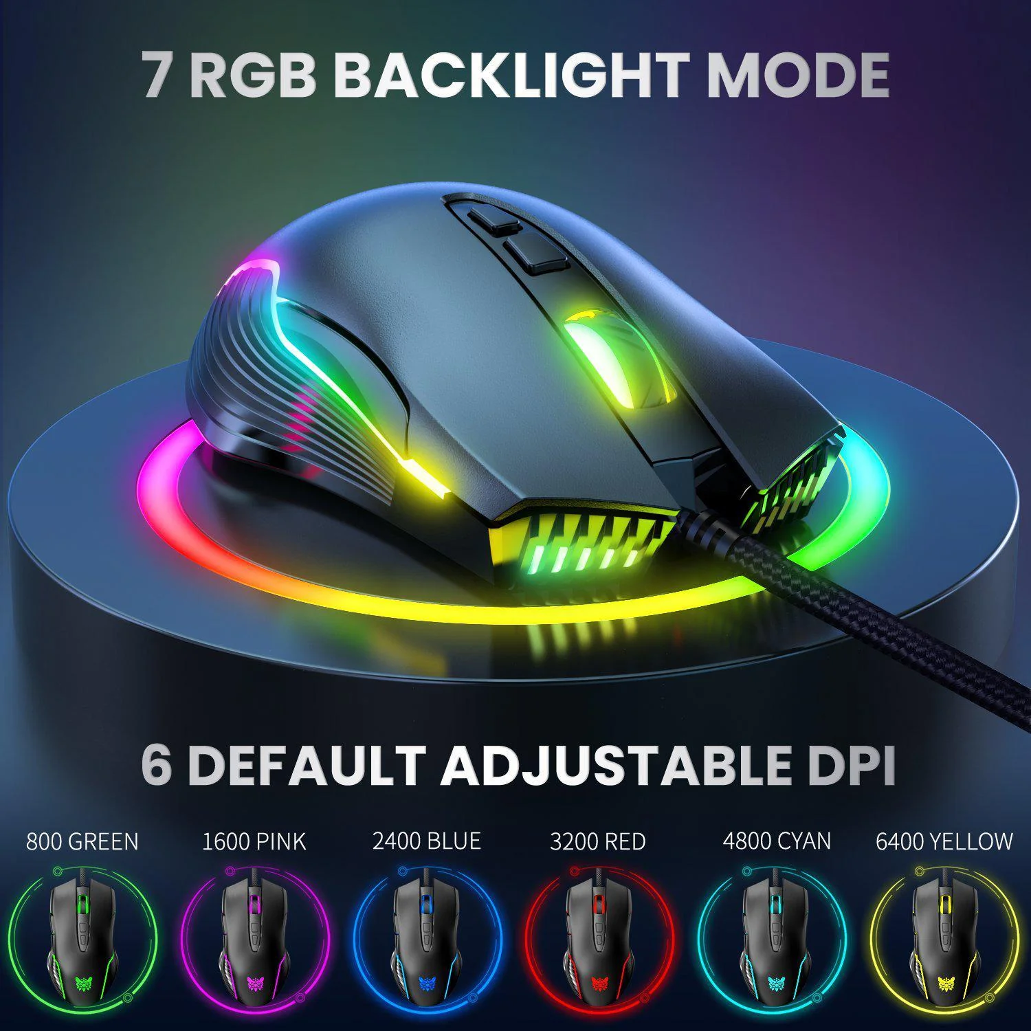 Mouse Gaming Onikuma 905, pe fir, 800-6400 dpi, LED RGB, negru [2]