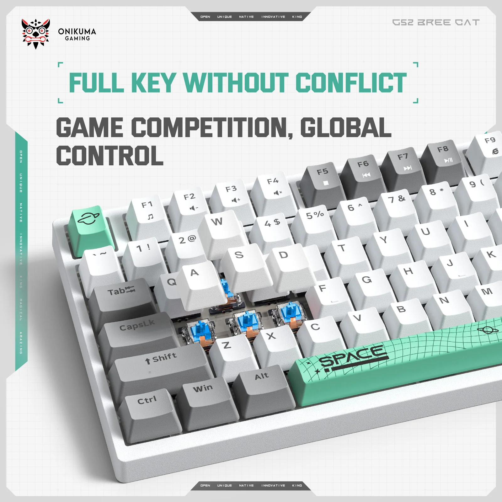 Tastatura Gaming Mecanica Onikuma G38 cu 98 taste, LED RGB, Type-C, alba [3]