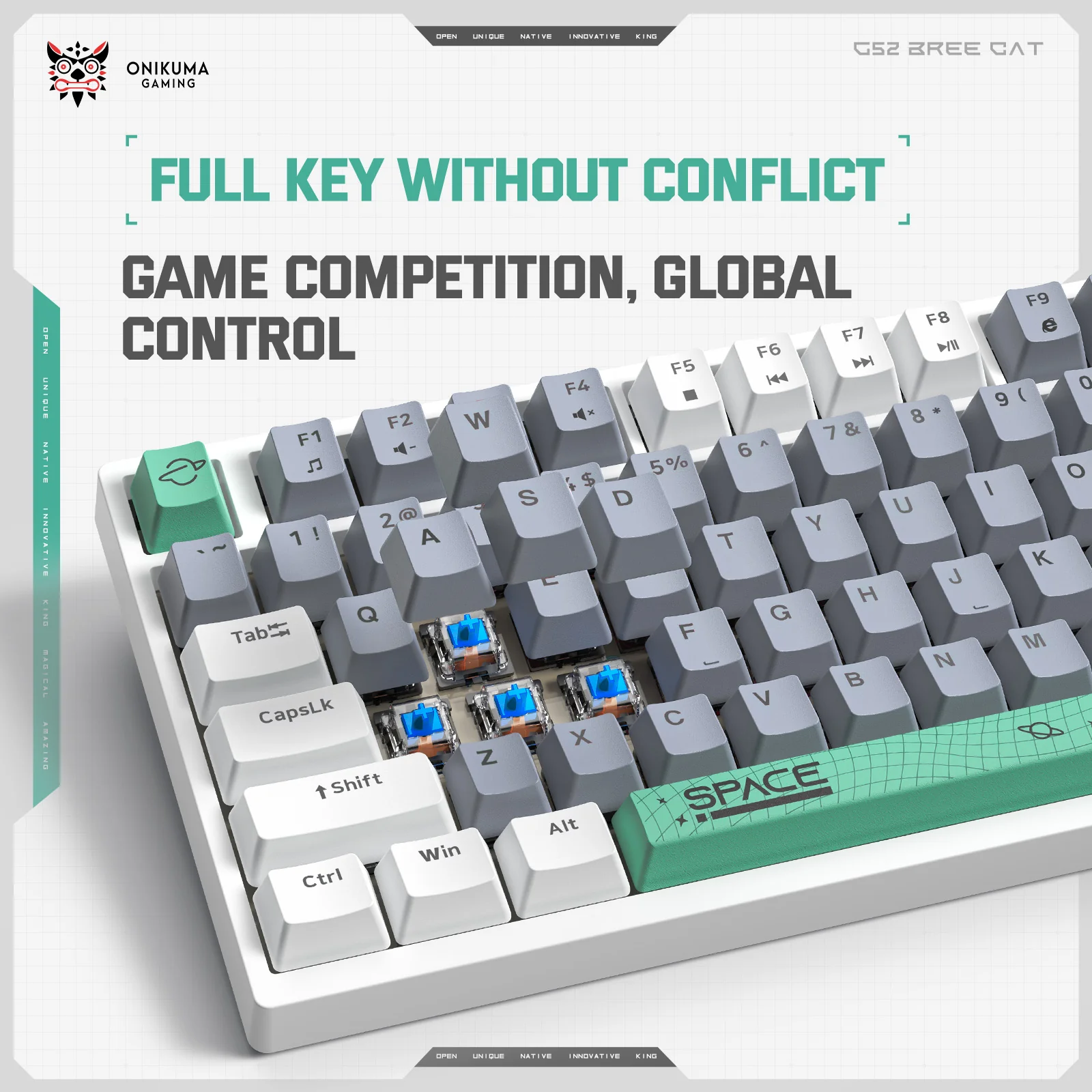 Tastatura Gaming Mecanica Onikuma G52 cu 82 taste, LED RGB, Type-C, alba [4]