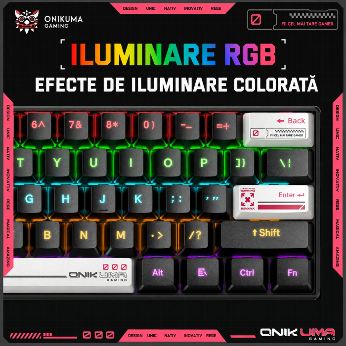 Tastatura Gaming Mecanica Onikuma G55, 61 Taste, Layout 60%, Iluminare RGB, Conectare USB Type-C, Taste ABS, Compatibila Windows/Mac/Android, Negru [3]