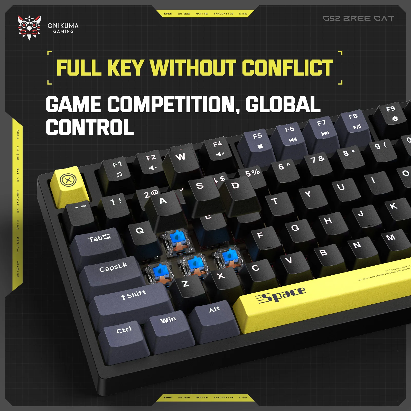 Tastatura Gaming Mecanica Onikuma G52 cu 82 taste, LED RGB, Type-C, neagra [5]