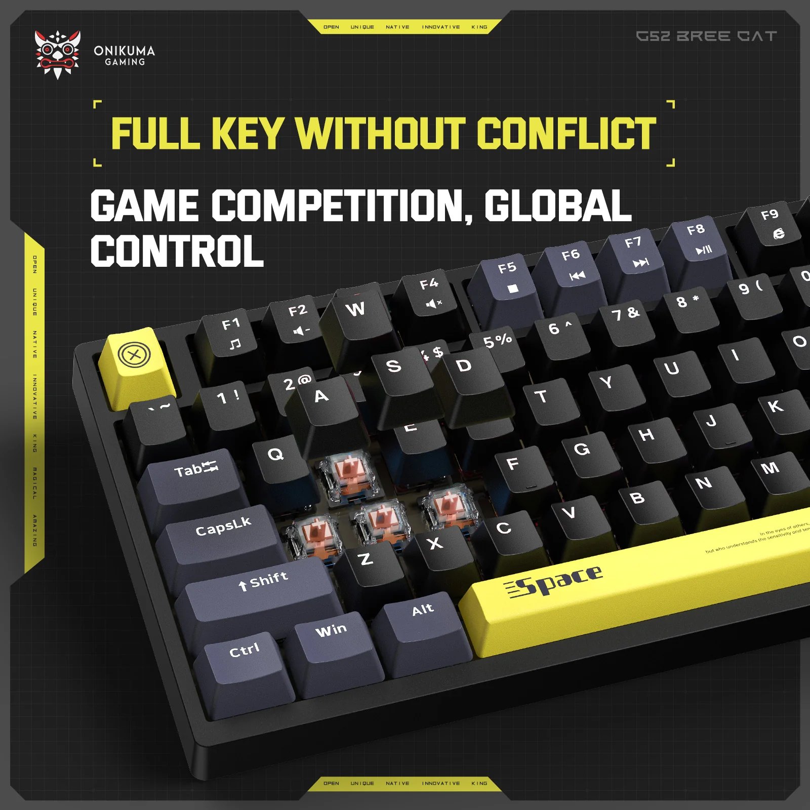 Tastatura Gaming Mecanica Onikuma G52 cu 82 taste, LED RGB, Type-C, neagra [4]
