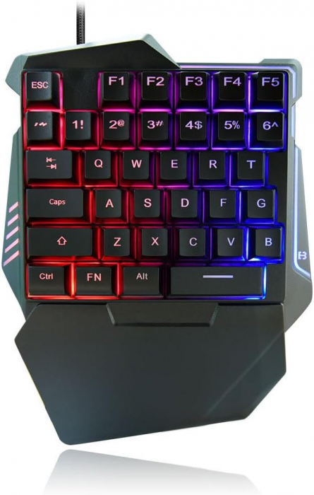 Set Gaming 913 Mouse , Tastatura Mecanica Gaming One Hand iluminare RGB, 35 taste, suport incheietura, cu cablu, portabila, compatibil Windows, Mac, Negru [3]