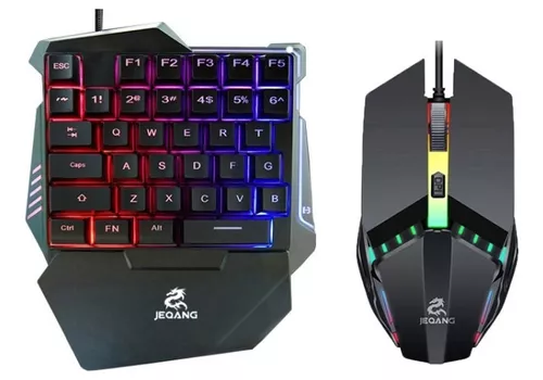 Set Gaming 913 Mouse , Tastatura Mecanica Gaming One Hand iluminare RGB, 35 taste, suport incheietura, cu cablu, portabila, compatibil Windows, Mac, Negru [7]