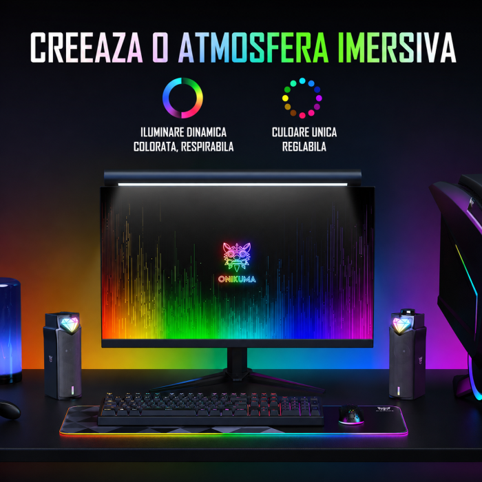 Boxe PC Gaming Onikuma L1 USB + Bluetooth 5.3, Soundbar 2 in 1, 10W RMS, Iluminare LED, Plug & Play, Compatibile PC, Laptop [5]