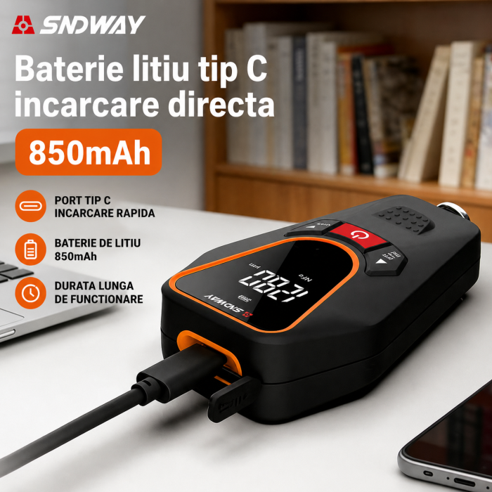 Tester grosime vopsea SNDWAY SW-6300B, 0-1700µm, pentru metal Fe/NFe, ecran LCD, baterie Li-ion 850mAh, USB-C [5]