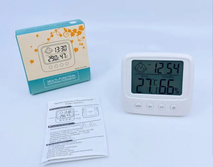 Termohigrometru cu ceas pentru interior, ecran luminat, interval -50°C +70°C, 10-99%, 828 [4]