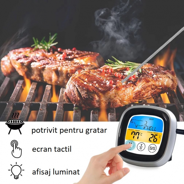 Termometru cu ecran tactil si sonda pentru alimente, gratar, interval -20 +300°C, model T7189 [2]