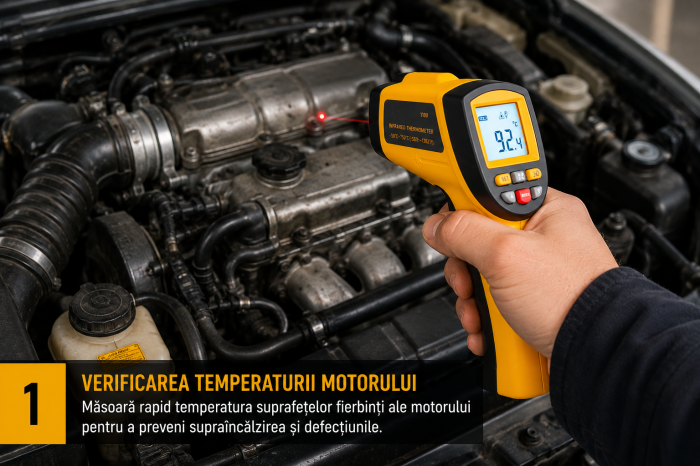Termometru industrial cu laser tip pistol, fara contact, interval -50°C pana la +750°C, afisaj luminat, pirometru, portocaliu negru - Optimus AT [13]
