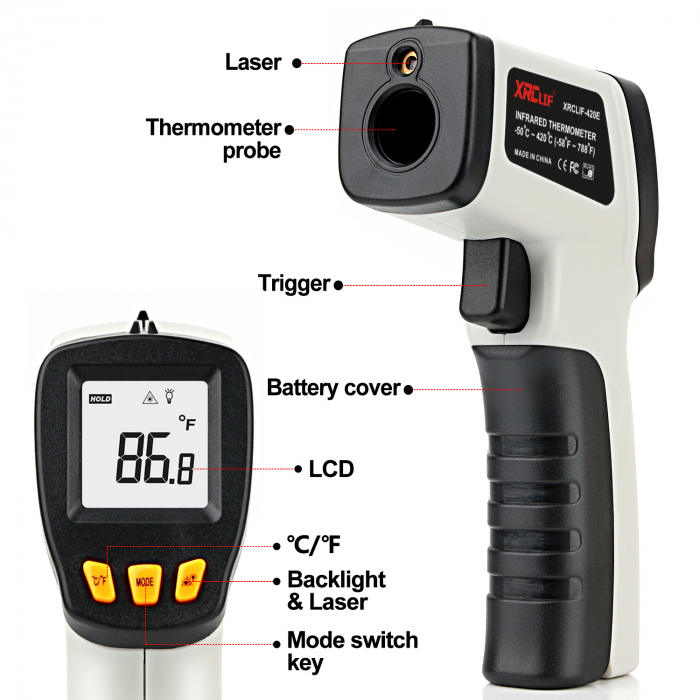 Termometru industrial XRC Lif 420 interval -50 +420°C cu afisaj luminat, gri [2]