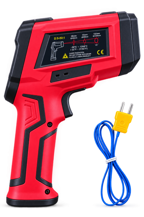 Termometru Industrial Profesional cu Infrarosu GT1200, -30°C – 1200°C, Laser, Raport D 50:1, Emisivitate Reglabila 0.10-1.00, Sonda Termocuplu Tip K, MAX/MIN/AVG, Alarma Temperatura, Husa [3]