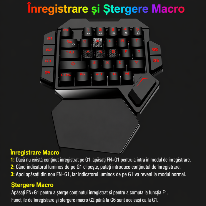 Tastatura Gaming One-Hand K50 – Mecanica, Iluminare RGB, Ergonomica, Cu Fir, Taste Programabile [2]