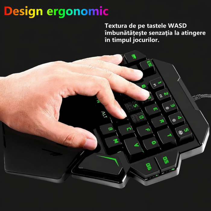 Tastatura Gaming One-Hand K50 – Mecanica, Iluminare RGB, Ergonomica, Cu Fir, Taste Programabile [4]