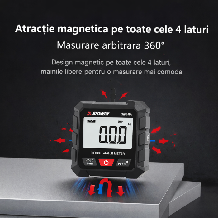 Goniometru digital SNDWAY SW-101A, inclinometru magnetic profesional, precizie ±0.2°, rezolutie 0.05°, afisaj LCD rotativ, incarcare USB-C [14]