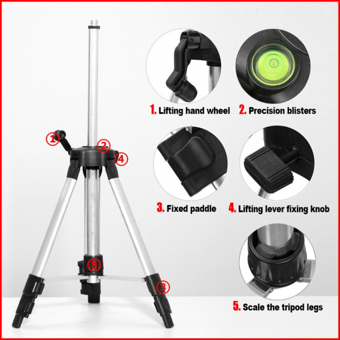 Trepied profesional RZ682 aluminiu/abs, cu boloboc, rotire 360 pentru nivela laser filet 5/8 [5]