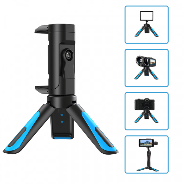 Mini Trepied profesional aluminiu/abs, rotire 360, suport telefon si prindere surub 1/4, negru/albastru [3]