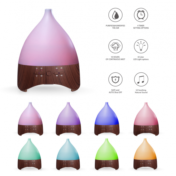 Umidificator Aromaterapie Lampa de veghe cu telecomanda Optimus AT Home™ 2028 rezervor 300ml, cu ultrasunete, 25-30m², purificator aer, dark wood [3]