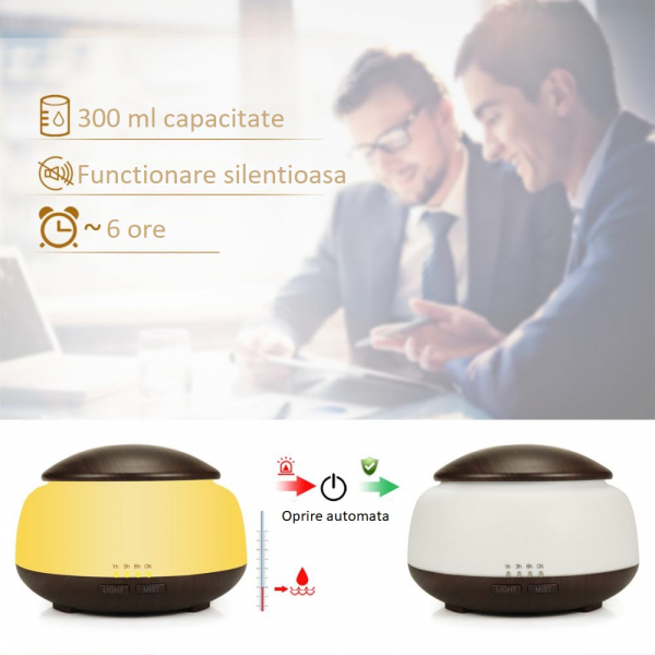 Umidificator Aromaterapie Lampa de veghe Optimus AT Home™ 1850 rezervor 300ml, ultrasunete, 20-30m², purificator aer, difuzor, dark wood [4]