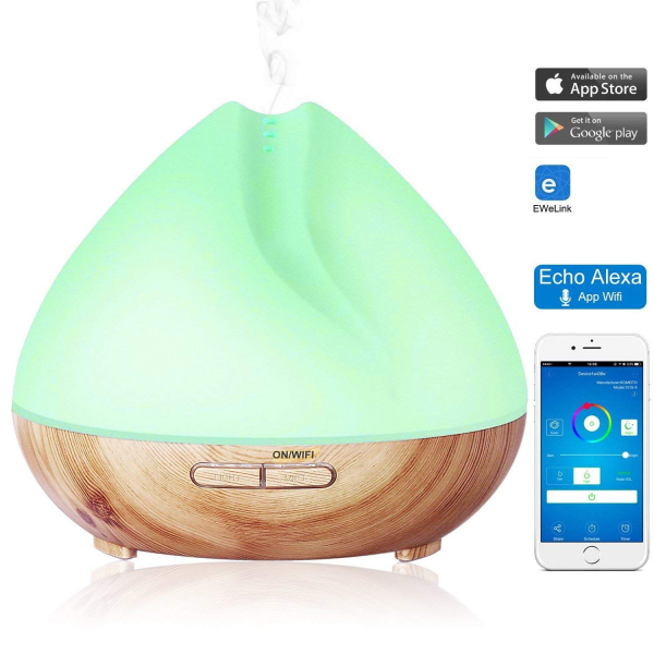 Umidificator Aromaterapie Lampa de veghe SMART Alexa Optimus AT Home™ 1701 cu ultrasunete, 30m², purificator aer, difuzor, rezervor 400ml, light wood TUYA [2]