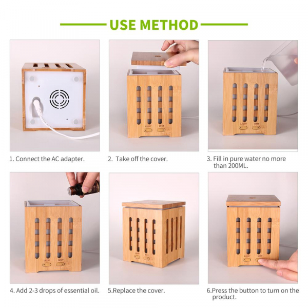 Difuzor din bambus, rezervor de 200ml, cu ultrasunete, pentru incaperi 20-25m², purificator aer, dark wood [5]