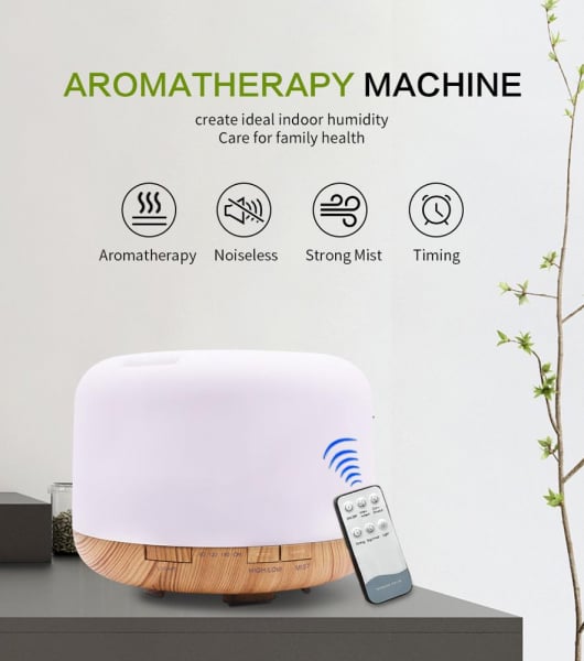 Umidificator cu telecomanda Aromaterapie Lampa de veghe Optimus AT Home™ 1553  rezervor 1000ml, cu ultrasunete, 30-40m², purificator aer, difuzor, light wood base [2]