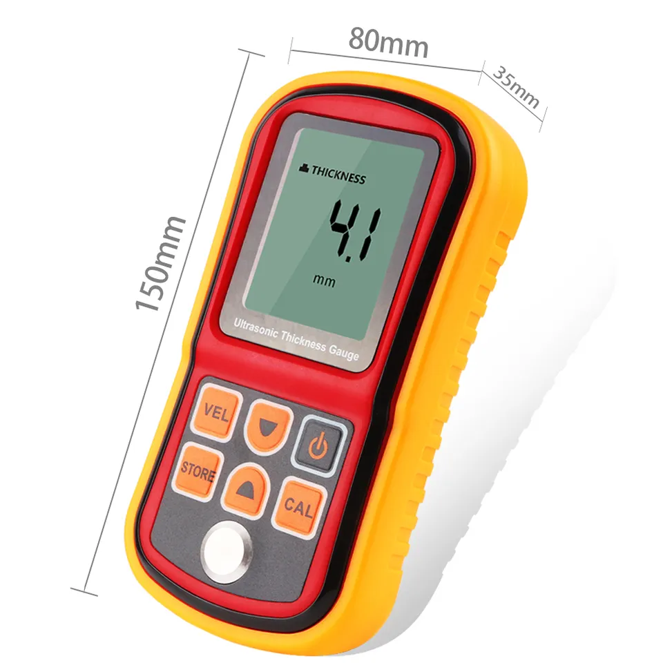 GM100A Tester grosime cu ultrasunete 1.2–220 mm otel, precizie ±1%, sonda 5MHz, rezolutie 0.1 mm, viteza reglabila 1000–9999 m/s [4]