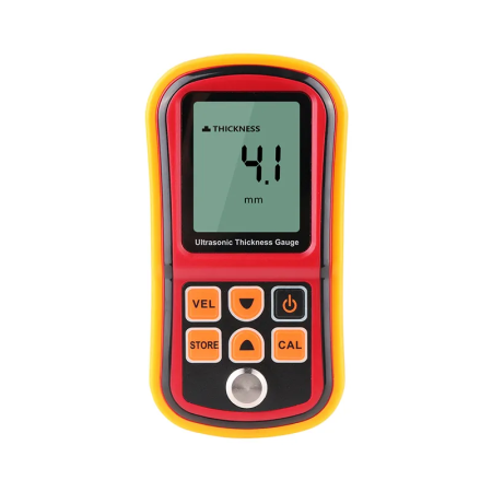 GM100A Tester grosime cu ultrasunete 1.2–220 mm otel, precizie ±1%, sonda 5MHz, rezolutie 0.1 mm, viteza reglabila 1000–9999 m/s [2]