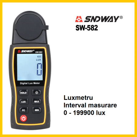 Luxmetru digital SNDWAY SW582, 0-199900 Lux, afisaj LCD, auto range, functie HOLD/MAX-MIN, backlight, senzor silicon, profesional [5]