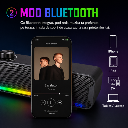 Boxa ONIKUMA L16 Bluetooth, 16W, Iluminare RGB, Soundbar Portabil pentru TV, Home Theater, Gaming și PC [5]