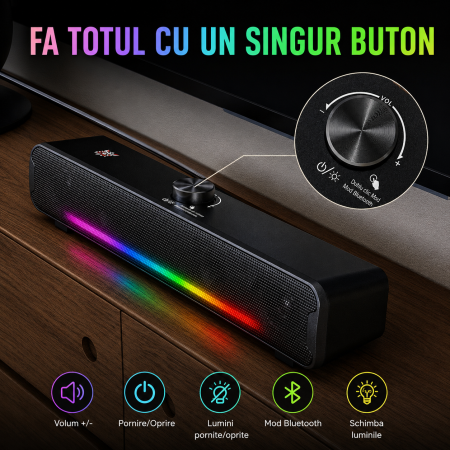 Boxa ONIKUMA L16 Bluetooth, 16W, Iluminare RGB, Soundbar Portabil pentru TV, Home Theater, Gaming și PC [6]