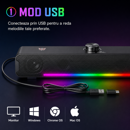 Boxa ONIKUMA L16 Bluetooth, 16W, Iluminare RGB, Soundbar Portabil pentru TV, Home Theater, Gaming și PC [4]