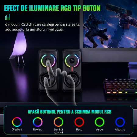 Boxe Gaming ONIKUMA L6 RGB 10W Bluetooth 5.0 USB AUX – Sunet HiFi 360°, Iluminare RGB [6]