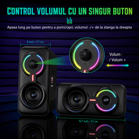 Boxe Gaming ONIKUMA L6 RGB 10W Bluetooth 5.0 USB AUX – Sunet HiFi 360°, Iluminare RGB [4]