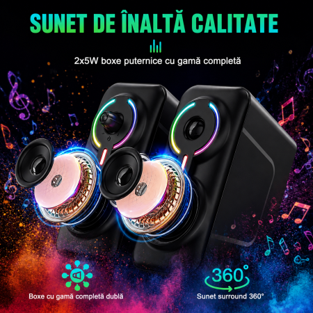Boxe Gaming ONIKUMA L6 RGB 10W Bluetooth 5.0 USB AUX – Sunet HiFi 360°, Iluminare RGB [5]