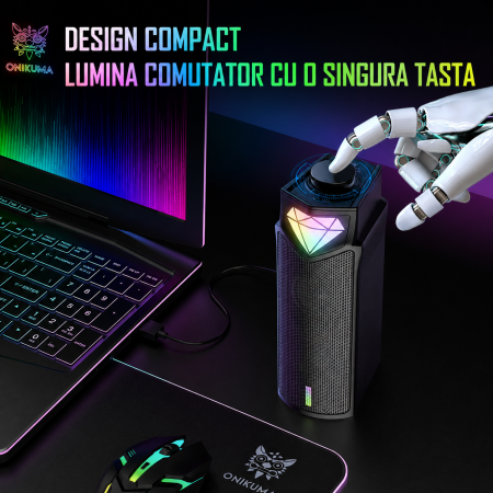 Boxe PC Gaming Onikuma L1 USB + Bluetooth 5.3, Soundbar 2 in 1, 10W RMS, Iluminare LED, Plug & Play, Compatibile PC, Laptop [6]