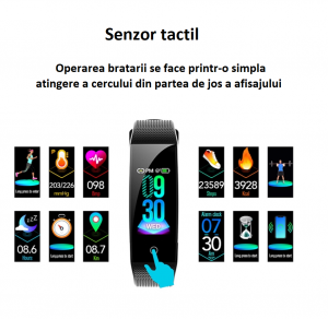 Bratara fitness Optimus AT B50i culori foarte vii, IP68, puls, tensiune, notificari, calorii, distanta, aplicatie profi, incarcare facila, black [2]