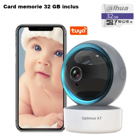 Camere pentru interior - Pachet card memorie 32 GB + camera supraveghere 5mpx pentru interior / Baby monitor B246 Sunisee, fullHD, autourmarire, comunicare bidirectionala, Optimus AT