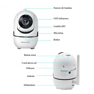Pachet card memorie 32 GB + Camera supraveghere interior IP WIFI Optimus AT 288-S fullHD 1920*1080P 2 mp comunicare bidirectionala, functie de auto urmarire subiect, night vision, aplicatie telefon [4]