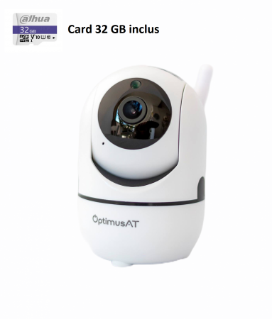 Camere supraveghere - Pachet card memorie 32 GB + Camera supraveghere interior IP WIFI Optimus AT 288-S fullHD 1920*1080P 2 mp comunicare bidirectionala, functie de auto urmarire subiect, night vision, aplicatie telefon
