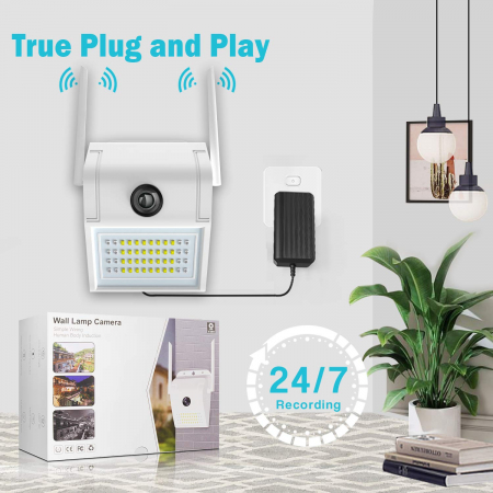 Pachet card memorie 32 GB + lampa de perete cu camera de supraveghere IP WIFI Optimus AT D2-R fullHD 1920*1080P 2 mp, night vision, aplicatie telefon, alb [6]