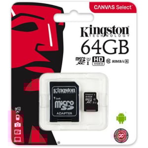 Selfie stick - Trepiede - Lampi foto/video - Card de memorie Kingston MicroSDXC, 64GB, Canvas Select 80R, Class 10, UHS-I si Adaptor