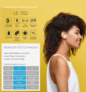 Casti bluetooth Premium TWS 702 fara fir (wireless), control audio, handsfree, rezistente la apa IPX5, metalic black [4]
